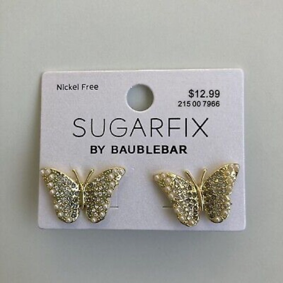 SUGARFIX by BaubleBar Crystal Wings Butterfly Stud Statement Earrings -Gold, NWT - Picture 4 of 8